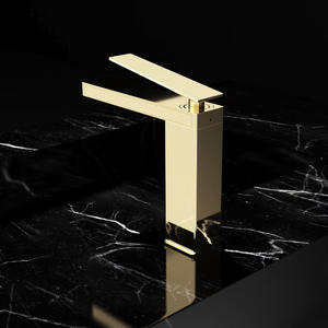 Robinet de lavabo monobloc en cuivre brossé doré pour projet hôtelier, avec cartouche céramique surélevée, eau chaude et froide, pour salle de bain - Product Image 5