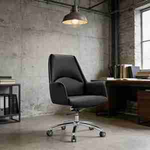 Silla de Oficina Moderna con Elevación, Cómoda, Ergonómica, de Cuero, Giratoria, Extensible, con Base de Acero - Product Image 3