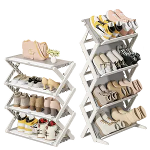 4-tier Black Home Entrance Shoe Rack, Small & Simple Plastic Shoe Organizer,  Space-saving Storage Shelf For Dormitory, Bedroom, Balcony