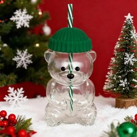Internetberoemdheid beren-vormig glazen beker van hoog borosilicaatglas met groene siliconen dop en gekleurde rietje