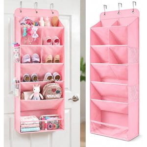 Hanging Shoe Organizer 6 Tier Pink Deep <b>Pockets</b> Multifunctional Closet Entryway Storage Rack Behind Door Wall Mount Hook Type - Product Image 1