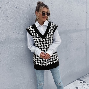 Gilet tricoté <span class=keywords><strong>pied</strong></span>-<span class=keywords><strong>de</strong></span>-<span class=keywords><strong>poule</strong></span> pour femme, <span class=keywords><strong>haut</strong></span> à carreaux, col v, <span class=keywords><strong>sans</strong></span> manches, Vintage, ample, surdimensionné, - Product Image 5