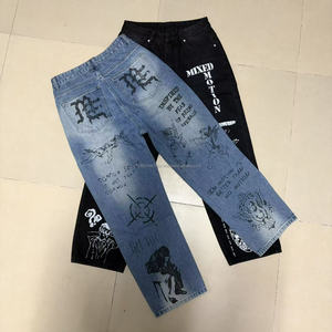 Jeans de Luxe Homme de Qualité Supérieure, Motif Graffiti Dessiné à la Main, Coupe Décontractée, Style Vintage EMOTIONS - Product Image 6