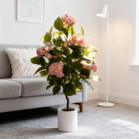 Tanaman Pot Hydrangea Buatan untuk Dekorasi Lantai, Bunga Buatan untuk Pajangan Kantor Dalam & Luar Ruangan, Sangat Realistis