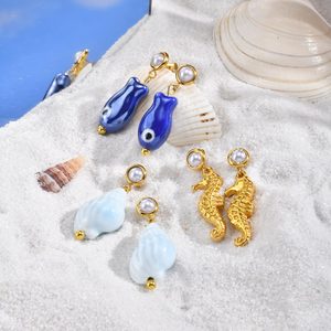 Summer Cute <strong>Little</strong> Fish Drop <strong>Earrings</strong> <strong>for</strong> <strong>Girls</strong> Gifts Jewelry Stainless Steel 18K Gold Plated <strong>Pearl</strong> <strong>Earrings</strong> - Product Image 1