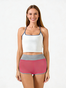 Conjunto de 3 Pantalones Cortos Deportivos de Poliéster con Cintura Alta y Ribete en Contraste para Gimnasio (Negro/Negro/Rosa) Talla Regular Casual - Product Image 3