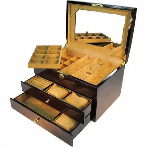 Kotak Kemasan Perhiasan Kayu Logo Kustom Dicetak Kotak Perhiasan Set Hadiah Cincin Liontin Kemasan Kotak Tampilan