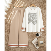 Ensemble pull décontracté ample anti-boulochage pour femme, nouvelle collection automne, veste tricotée tête de léopard tendance deux pièces