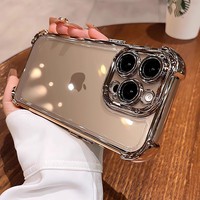 Coque de téléphone portable antichoc transparente en TPU électroplaqué avec protection d'objectif pour iPhone 18 17 16 15 14 13 12 Pro Max