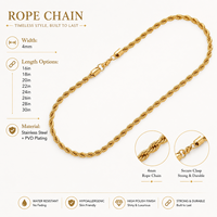 Colliers en chaîne torsadée en acier inoxydable plaqué or 4 mm, étanches, pour hommes/femmes, vente en gros, personnalisables, plaqués PVD