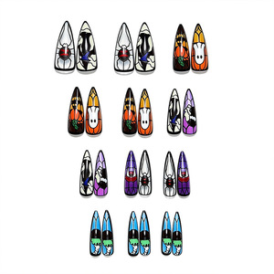 Ongles longs ultra-fins minimalistes sans couture, style fantôme de dessin animé <span class=keywords><strong>manga</strong></span>, prêts à poser, très demandés pour Halloween - Product Image 3