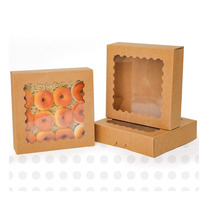 Boîtes d'emballage jetables Biscuits Cupcakes Desserts Papier brun clair Kraft Boîtes à pâtisserie simples avec fenêtres et poignée