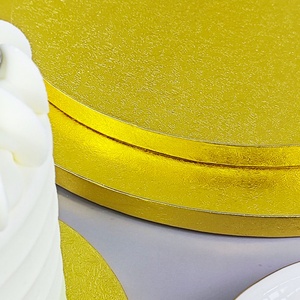 Plateau à gâteau jetable SunShine en carton ondulé, doré et argenté, rond, carré, en forme de tambour, cercles de 6 mm et 12 mm - Product Image 4