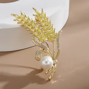 Luxury Rhinestone Wheat Ear Brooch Collar Pins For Suit Shining Women Men's Party Brooches Jewelry