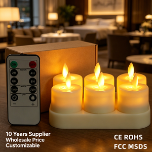 Lot de 6 bougies <span class=keywords><strong>LED</strong></span> sans flamme à piles rechargeables USB avec effet de flamme vacillante, minuterie et mèche mobile pour Noël - Product Image 1