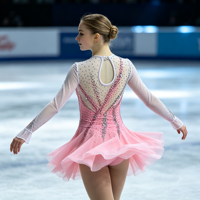 Robe de patinage et de danse rose et blanche pour enfants et adultes, à manches longues en maille, dos découpé avec strass, jupe à volants, pour compétition et spectacle de patinage sur glace