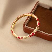Gelang Bangle Terbuka Enamel Zirkon Lebar 0.6 untuk Wanita, Lapisan Emas 18K, Desain Bunga, Gaya Istana, Mode Cina