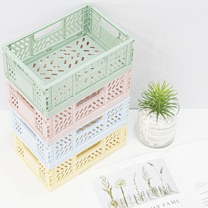 Large heavy duty hand folding storage basket plastic with handle