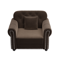 Canapé Chesterfield moderne du milieu du siècle, rembourré en velours, avec capitonnage boutonné, comprend 1 coussin, marron, 41,3 pouces