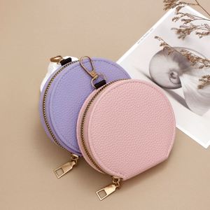 Solid Color Round Zipper Coin <b>Purse</b> Portable Mini Round Korean Style PU Leather Texture Bag Zipper <b>Small</b> Coin <b>Purse</b> - Product Image 2