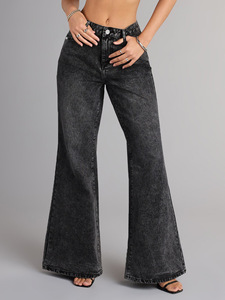 Pantalon de maternité pour femme, coupe large, <span class=keywords><strong>jean</strong></span> de <span class=keywords><strong>grossesse</strong></span> taille haute, ample, lavable, avec poches, noir, taille moyenne - Product Image 6