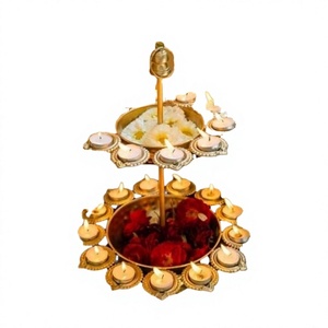 Gold-Plated Brass Metal Taj Urli Water <b>Floating</b> Flowers Figurine Pot Elegant Easter Puja Home Decor Gift - Product Image 2