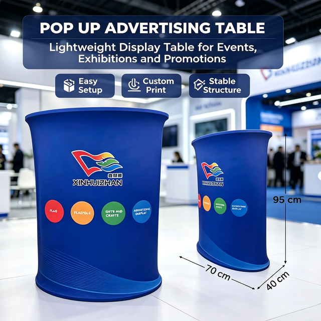 Custom pop up Advertising Table Table Trade Exhibition Reception Desk with 260GMS Knitted Printed logo Double-sided Desk