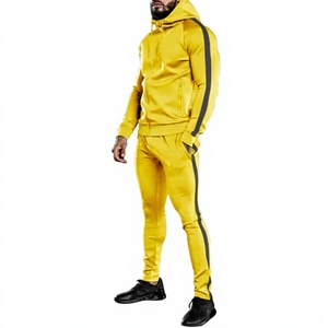 Men <b>Yellow</b> Hooded <b>Tracksuit</b> Full Sleeve Solid Color Casual Sportswear Side Pockets Drawstring Closure Regular Fit Winter - Product Image 1