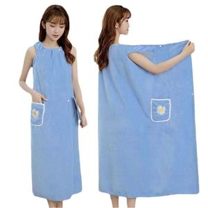 Solid Color Absorbent Quick-Dry Microfiber Adult Shower <b>Dress</b> Wearable Coral Fleece Bath <b>Towel</b> for Hotels Beach Wholesale - Product Image 3