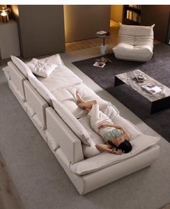 Ghế sofa lưng cao có thể điều chỉnh, lấy cảm hứng từ du thuyền, màu kem, chất liệu da thuộc nguyên tấm, chỗ ngồi rộng và sâu, kiểu dáng thẳng, sang trọng. - Product Image 3