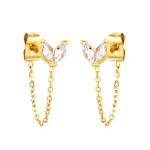 Pendientes de tuerca con cadena de oro y borla de cristal para uso diario - Product Image 2