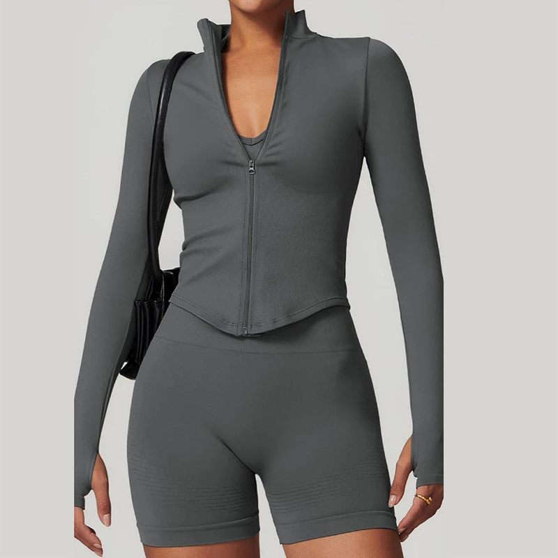 Custom Women's Fitness Yoga Top Long Sleeve Crop Zipper Yoga Top Slim Fit Jacket Fashion Sportswear