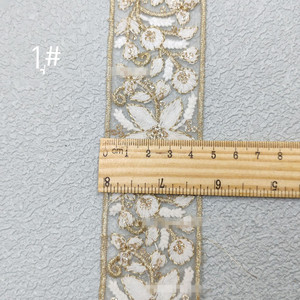 Nastro in Organza con Paillettes Oro e Argento, Ricamo Floreale Etnico per Colletti di Abbigliamento, Accessori per Scarpe e Borse - Product Image 2