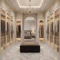 Système de dressing moderne de luxe avec cadre en aluminium, portes en verre et éclairage LED, armoire sur mesure pour chambre principale