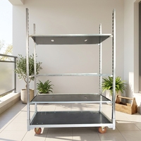 Chariot de transport d'outils de jardinage danois remorquable avec étagères en contreplaqué, antirouille, pour ferme florale et pépinière