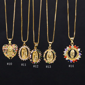 <span class=keywords><strong>Collier</strong></span> chaîne religieuse en or plaqué NZ1058 avec micro-pavé de CZ, Vierge Marie, bijoux chrétiens pour femmes, pendentif médaille - Product Image 2