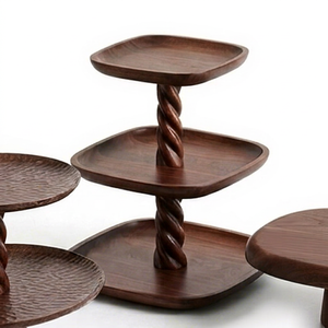 Support à gâteau carré en bois écologique à deux niveaux, tour de service pour desserts, présentoir rustique style ferme pour mariage, fête, maison - Product Image 1