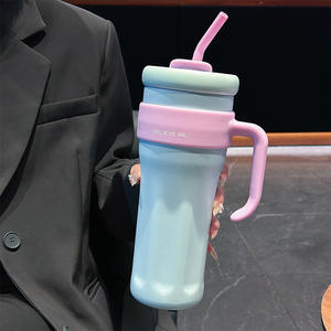 Grande capacité 40oz Double tasse à boire Big Mac Thermos poignée d'aspiration haute valeur de couleur directe métal bureau tasse de voyage - Product Image 3