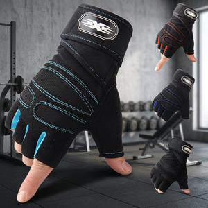Half Finger Fitness Gloves Adjustable Wrist <b>Strap</b> Breathable Weight Lifting Gym Workout Unisex Black Blue Stitching - Product Image 2