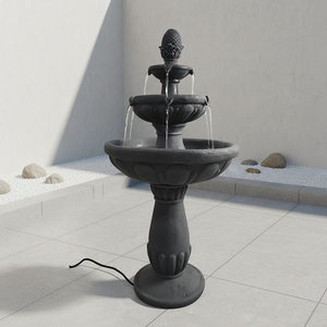 מזרקת מים חיצונית בעבודת יד, בעלת 3 קומות, מופעלת באנרגיה סולארית, עם קישוט אננס משרף, לעיצוב פטיו וחצר. - Product Image 4