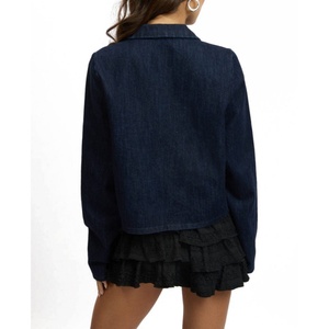 New Design Custom Logo Mid Wash Summer <b>Button</b> <b>Jean</b> Denim Jacket for Women Casual Long Sleeve Tie-up - Product Image 2