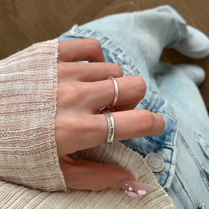 S925 Sterling <b>Silver</b> Letter <b>Ring</b> Women Adjustable Index Finger Gift Jewelry Simple Versatile Design - Product Image 4