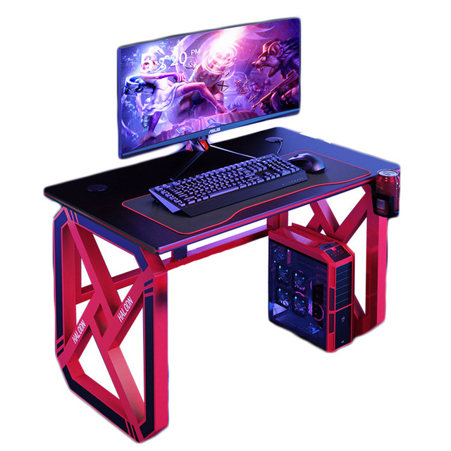 Modern Cyberpunk Design Gamer Game Computer PC Home Office Desk with LED RGB Lights Metal Cup & Headphone Holder Gaming Table