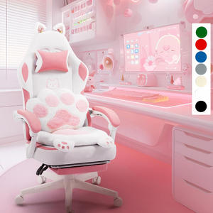 Pink <span class=keywords><strong>Kitty</strong></span> Gaming Chair Hellos Pink White Leather Home Office Mujeres Girl Cut Cat Gaming Chair Almohada lumbar Sillas con reposapiés - Product Image 1