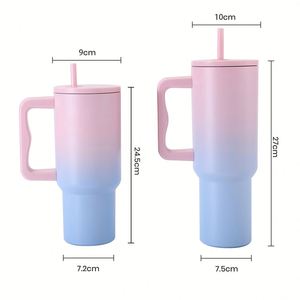 Bouteille d'eau isotherme en acier inoxydable réutilisable de 40 oz avec logo personnalisé, compatible porte-gobelet, avec poignée et couvercle à paille - Product Image 2