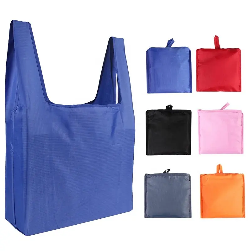 Bolsas de compras de poliéster RPET reutilizables ligeras Bolsa de compras lavable plegable de gran capacidad