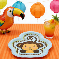 Assiettes en papier jetables Lanweier 2026, motif singe mignon de 10 pouces, personnalisables pour fêtes sur le thème des animaux