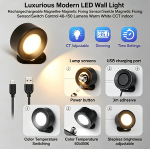 Lampe murale rechargeable à détecteur de mouvement, source de lumière fluorescente et température de couleur réglable – Économie d'énergie - Product Image 2