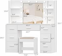 Mobilier de chambre à coucher moderne blanc rangement éclairé sept tiroirs en bois coiffeuse miroir commode avec miroir pour chambre à coucher en bois