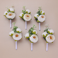 Boutonniere Mawar Buatan Baru dengan Daun Hijau, Bros Bunga untuk Jas Pengantin Pria, Pengiring Pria, dan Pengantin Wanita